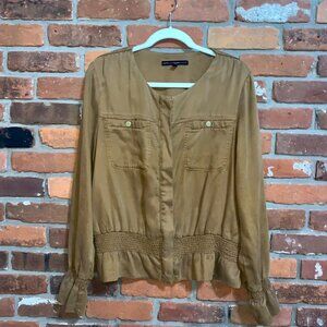 White House Black Market Womens Brown Casual Ruffle Full Zip Jacket Size XL